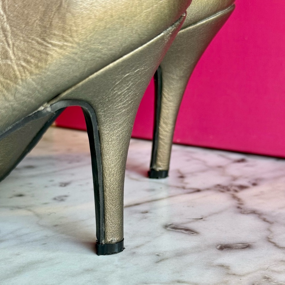 Madeline Breathe Easy Metallic Light Pewter Peep-Toe Heel Booties - Picture 9 of 14